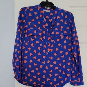 GAP Blue Blouse with Orange Heart Print